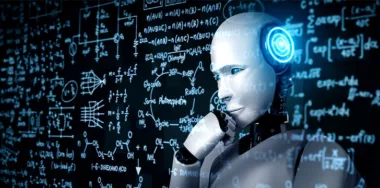 Artificial intelligence concept - thinking AI robot analysing math problem