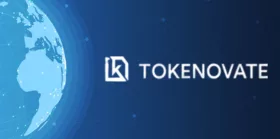Tokenovate logo with world and blockchain logo