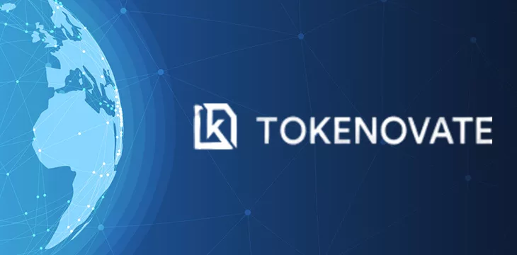 Tokenovate logo with world and blockchain logo