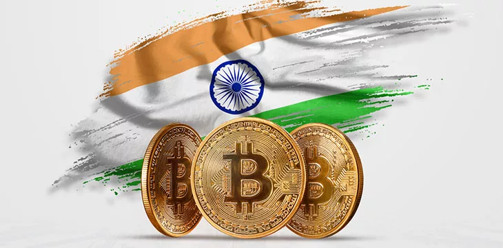 bitcoin against the background of the flag of India