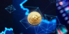 Bitcoin Cryptocurrency with digital blue background
