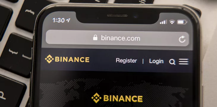 Binance website on smartphone