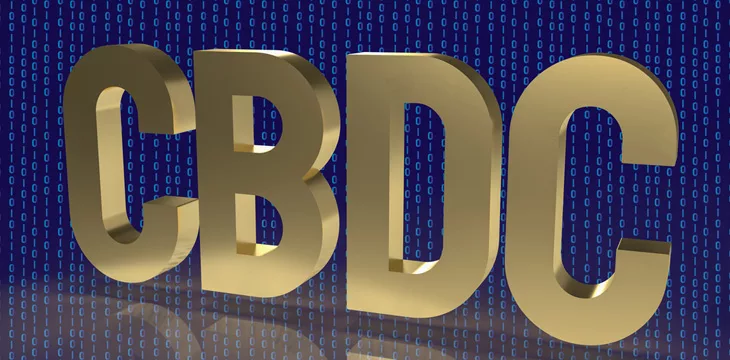 Cbdc gold text on digital background for business concept 3d rendering