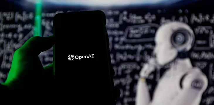 ChatGPT OpenAI logo on smartphone in conceptual Artificial intelligence futuristic background