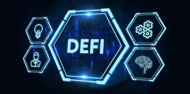 DeFi -Decentralized Finance on dark blue abstract polygonal background