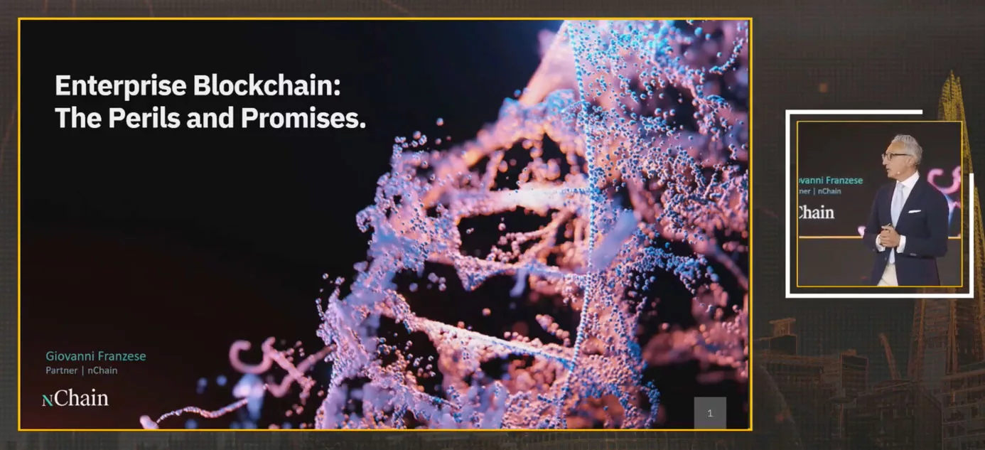 Giovanni Franzese presentation slide: Enterprise Blockchain: The Perils and Promises
