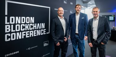 Lorien Gamaroff, Bernhard Müller, Angus Brown at the London Blockchain Conference