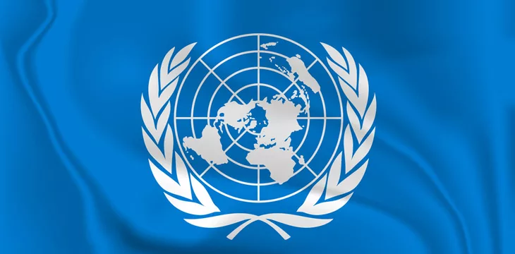 United Nations flag blowing in the wind