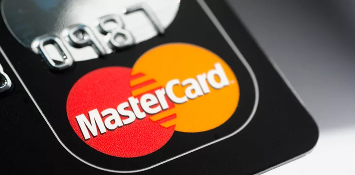 A close up macro shot of a Mastercard credit card. Mastercard is one of the biggest credit card companies in the world.