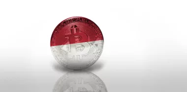 Bitcoin with the national flag of indonesia on the white background