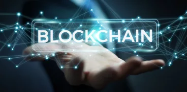 businessman's hand with blockchain illustration