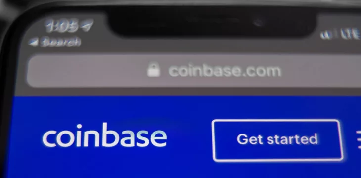 Coinbase mobile application running on smartphone. Coinbase is a cryptocurrency trading platform.