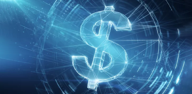Digital dollar sign at blue background