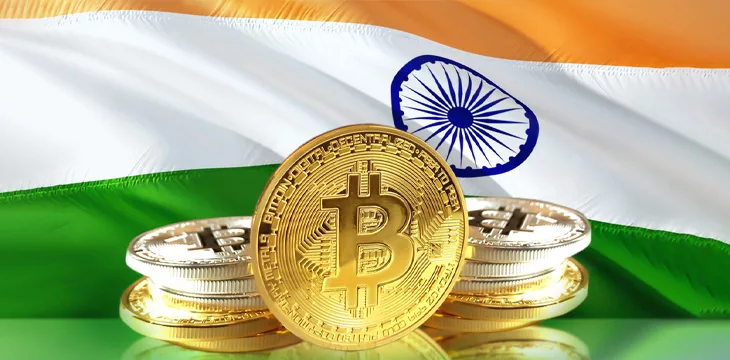 Bitcoin coins on India's Flag, Cryptocurrency, Digital money concept photo