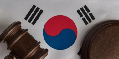 Justice mallet on South Korea flag. Protection of human rights. Legality concept.