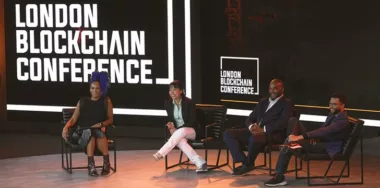 Lucy Hedges with Christine Leong, Nathan Cropper, and Joshua Henslee at the London Blockchain Conference 2023