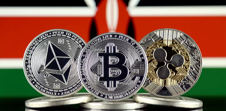 Physical version of Ethereum (ETH), Bitcoin (BTC), Ripple (XRP) and Kenya Flag. The Top 3 Cryptocurrencies by Market Cap.