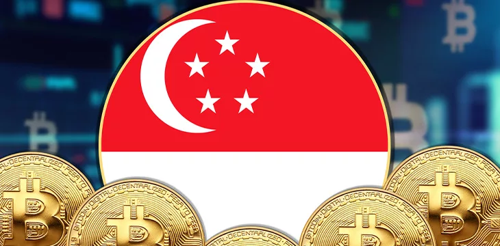 Singapore flag round shape with bitcoin and stock rate illustration poster design