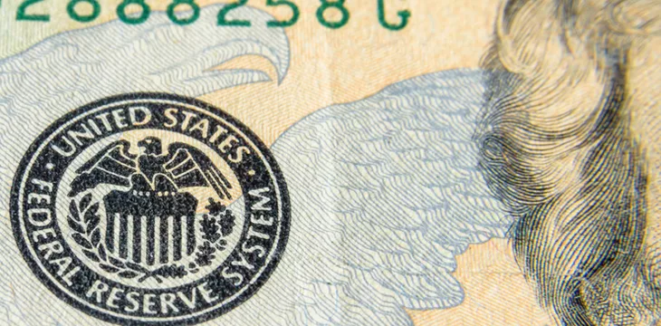 Symbol (Stamp) of Federal reserve system of USA on dollar. Finance system concept