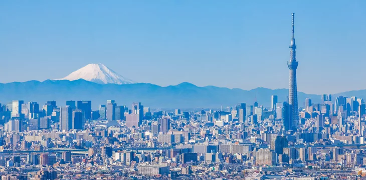 Tokyo city view with Tokyo sky tree and Mountain Fuji in background
