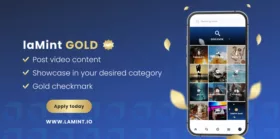 laMint Gold promotional banner with modern smartphone