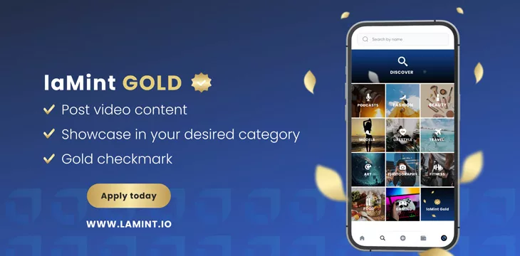 laMint Gold promotional banner with modern smartphone