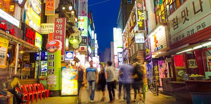 Restaurant street in central seoul south korea at night