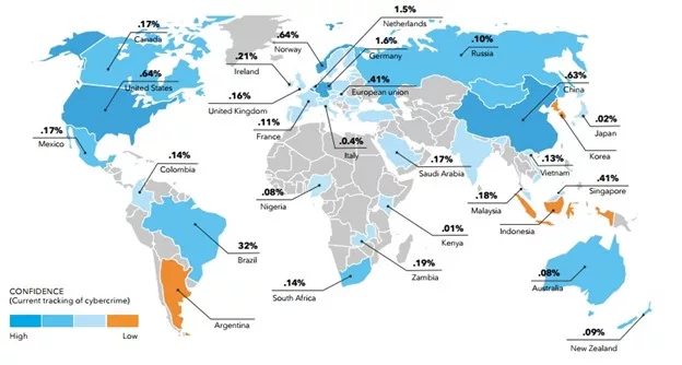 Figure 1: The global distribution of reported cyber incidents