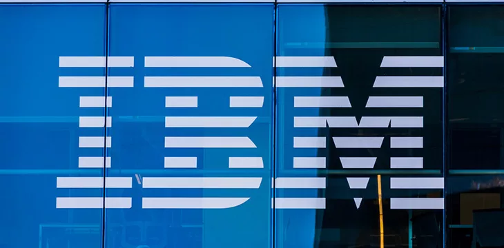 IBM sign and logo on glass facade of IBM Watson modern office building in SOMA