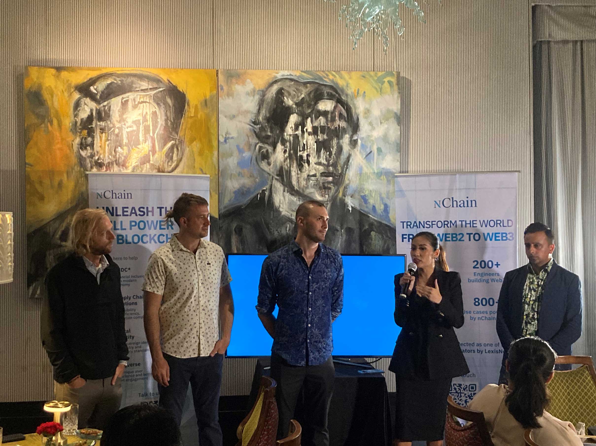 Kevin Healy, Todd Price, Evan Freeman, Stephanie Tower and Simit Naik at the Blockchain Social Philippines event