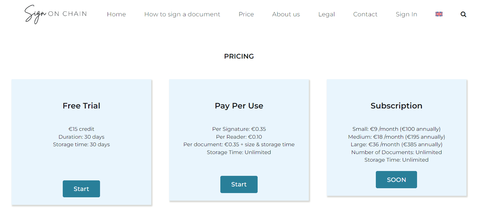 SignOnChain subscription plans