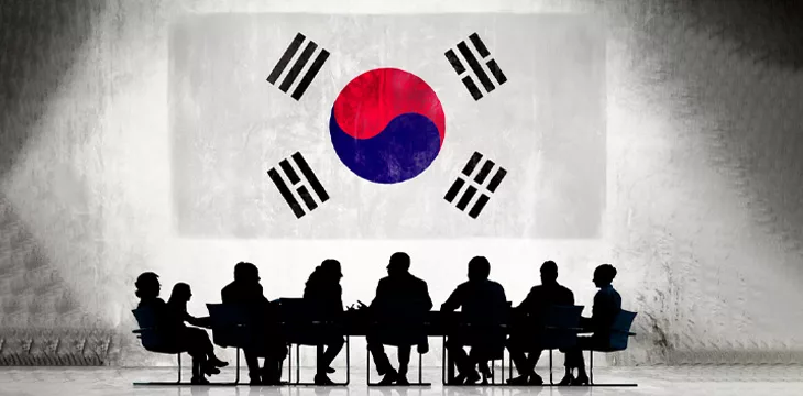 Business People and Flag of Korea