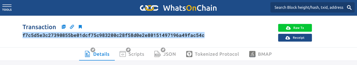 WhatsOnChain screenshot on website