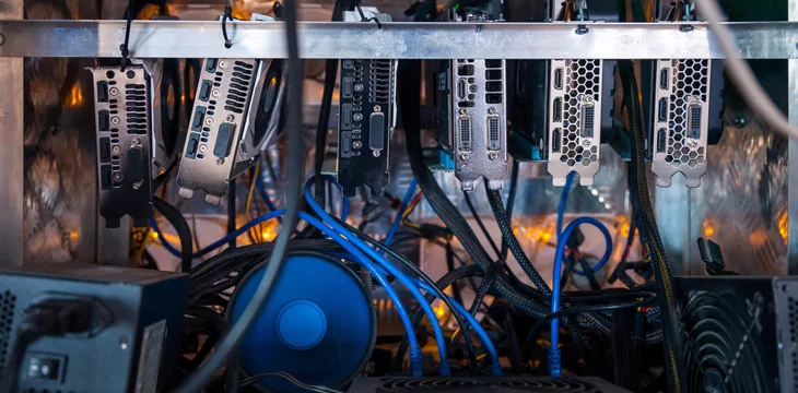Close-up graphic card of computer working for bitcoin mining