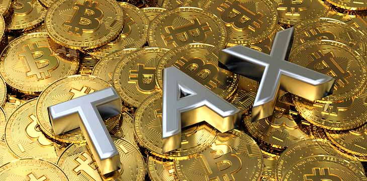 3D Silver letter of tax with gold bitcoins