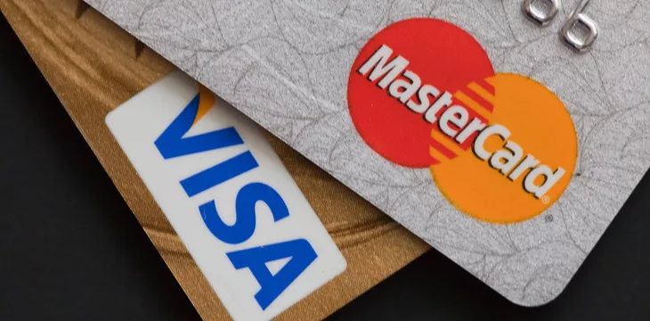 Close up image of Visa and Mastercard banking payment cards