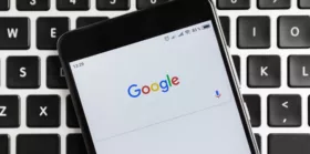 Google logo and search bar on iPhone screen