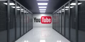 YouTube logo displayed on server wall