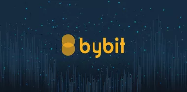 Bybit logo on blockchain background