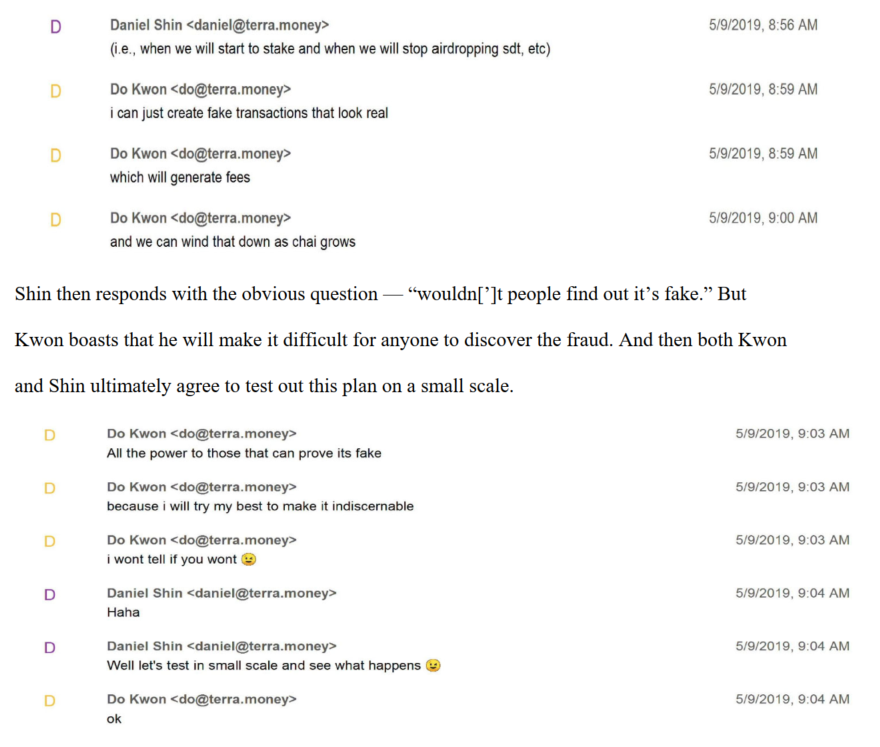 email exchange between Do Kwon and Daniel Shin from Courtlistener