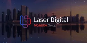 Laser Digital logo in front of Abu Dhabi skyline