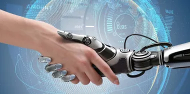 Robot hand and human hand shaking hands