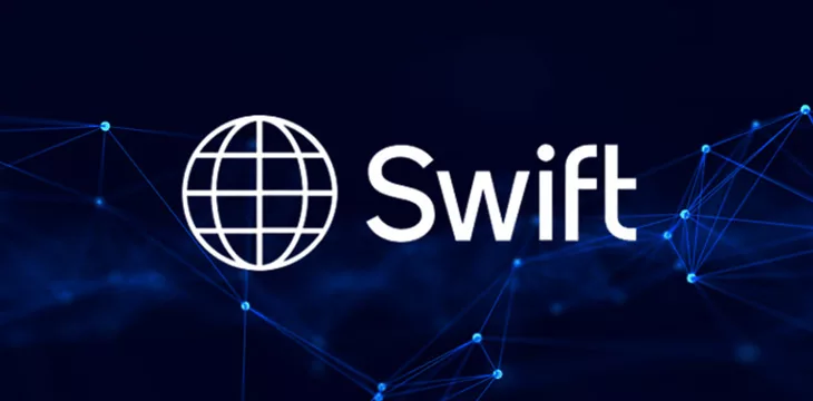 swift logo and blockchain background
