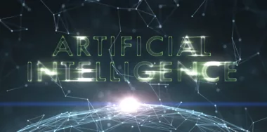 Green colored artificial intelligence with blockchain background