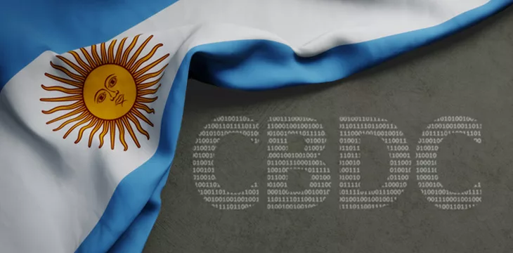 Argentina flag unveiling CBDC text on concrete background