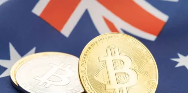 Flag of Australia with 2 gold bitcoins