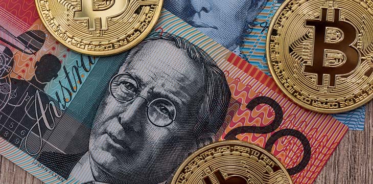Australian dollar and bitcoin finance concept
