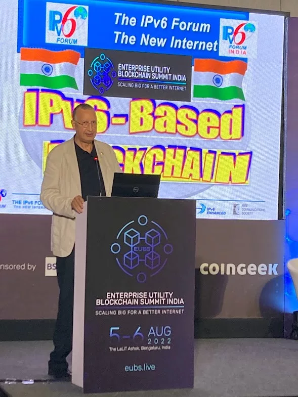 Il presidente del Forum IPv6 Latif Ladid all'Enterprise Utility Blockchain Summit India 2022