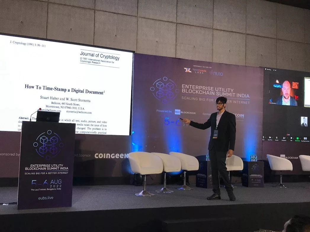 Timechain Labs Founder Rohan Sharan on stage