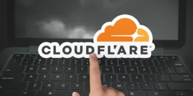 cloudflare logo with laptop background